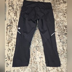 Lululemon Pace Rival Crop Leggings Womens 4 Black Stretch Mesh Detail Mid Rise